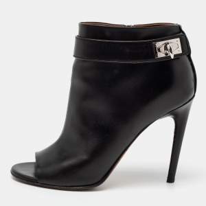 Givenchy Black Leather Shark Lock Open-Toe Ankle Booties Size 40