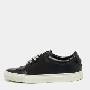Givenchy Black Leather Crystal Embellished Slip On Sneakers Size 39
