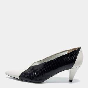 Givenchy Black/White Croc Embossed and  Leather Pointed Toe Pumps Size 37