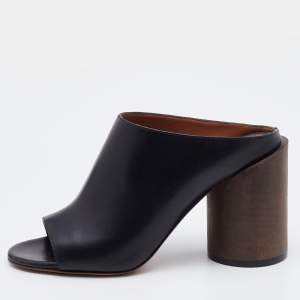 Givenchy Black Leather Block Heel Slide Sandals Size 36.5