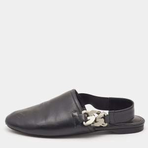 Givenchy Black Leather G-Chain Slingback Flat Mules Size 37.5