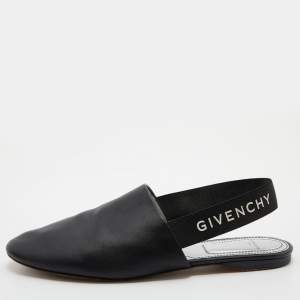Givenchy Black Leather Rivington Logo Slingback Flats Size 39