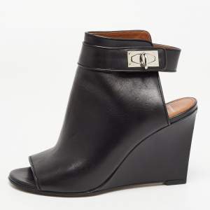 Givenchy Black Leather Shark Lock Peep Toe Booties Size 36