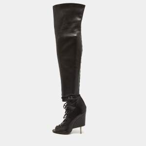 Givenchy Black Leather Lace Up Knee Length Boots Size 38
