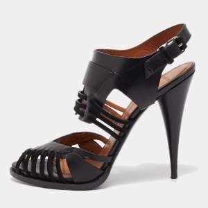 Givenchy Black Leather Ankle Strap Caged Sandals Size 40