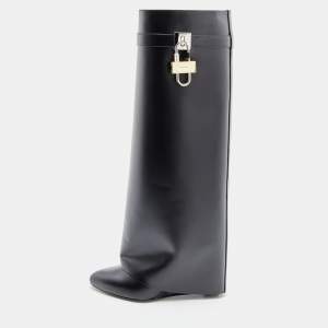 Givenchy Black Leather Shark Lock Knee Length Boots Size 38