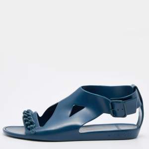 Pre Owned Givenchy Blue Jelly Gladiator Chain Detail Flat Sandals Size 39