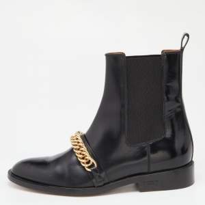 Givenchy Black Leather Chain Detail Chelsea Boots Size 38