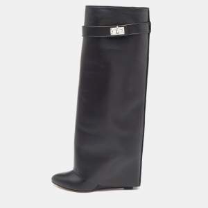 Givenchy Black Leather Shark Lock Knee Length Boots Size 39