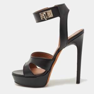 Givenchy Black Leather Shark Tooth Ankle Strap Platform Sandals Size 38