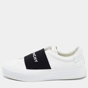 Pre Owned Givenchy White/Black Leather and Elastic Band Urban Street Sneakers Size 38