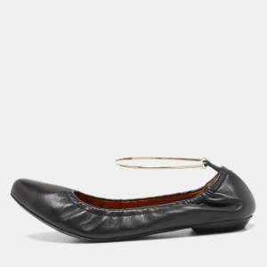 Givenchy Black Leather Scrunch Ankle Cuff Ballet Flats Size 40