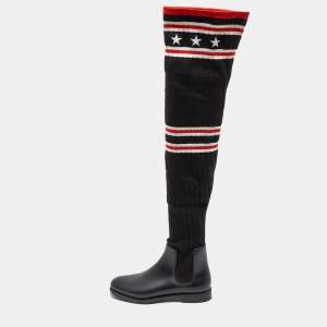 Pre Owned Givenchy Multicolor Rubber And Knit Fabric Sock Boots Size 40