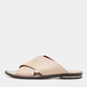 Pre Owned Givenchy Pink Leather Chain Link Criss Cross Flat Slides Size 40.5