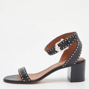 Givenchy Black Studded Leather Block Heel Ankle Strap Sandals Size 40
