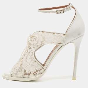 Givenchy White Lace and Leather Lace Up Ankle Strap Sandals Size 38