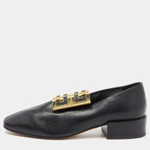 Givenchy Black Leather 4G Logo Buckle Loafers Size 37.5