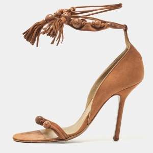 Givenchy Brown Suede Ankle Tie Sandals Size 37.5