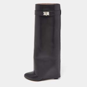 Givenchy Black Leather Shark Lock Knee Length Boots Size 37