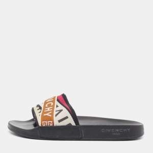 Givenchy Multicolor Canvas Logo Flat Slide Sandals Size 36