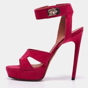 Givenchy Fuchsia Suede Shark Tooth Ankle Strap Platform Sandals Size 40