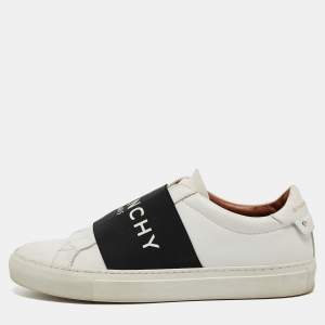 Givenchy White/Black Leather and Elastic Logo Sneakers Size 37