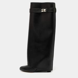 Givenchy Black Leather Shark Lock Knee High Boots Size 37