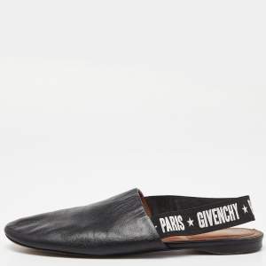 Givenchy Black Leather Rivington Slingback Flat Sandals Size 37