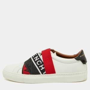 Givenchy White/Red Leather and Logo Stretch Band Urban Street Slip On Sneakers Size 37.5