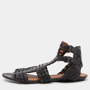 Givenchy Black Woven Leather Gladiator Flat Sandals Size 39