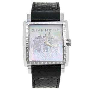 Givenchy Mother of Pearl Stainless Steel Leather Diamonds GV.5214M Women's Wristwatch 38 mm