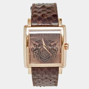 Givenchy Brown Rose Gold Plated Stainless Steel Leather GV.5214M Unisex Wristwatch 38 mm