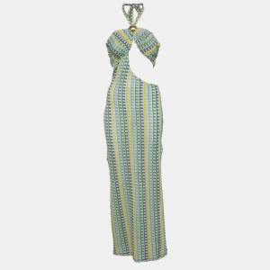 Pre Owned Gizem Parcali Multicolour Crochet Knit Tie Up Dress M