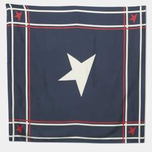 Pre Owned Golden Goose Navy Blue Star Print Silk Scarf