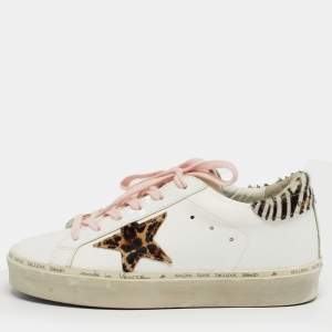 Pre Owned Golden Goose White Calf Hair and Leather Hi Star Lace Up Sneakers Size 35