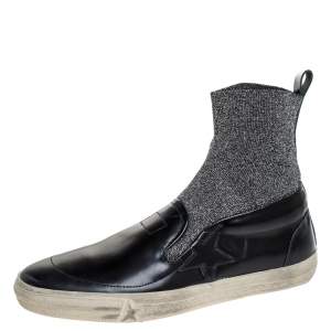 Golden Goose Black Leather and Elastic Fabric Hanami Sock Slip On Sneakers Size 39