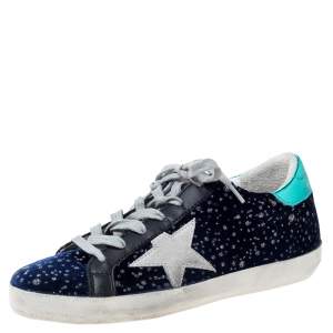 Golden Goose Deluxe Brand Blue Midnight Blue Navy Velvet Turquoise Tab Superstar Size 35