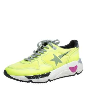 Pre Owned Golden Goose Neon Green PVC And Suede Leather Low Top Sneakers Size 38