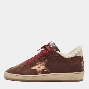 Golden Goose Brown Suede and Fur Ball Star Low Top Sneakers Size 38