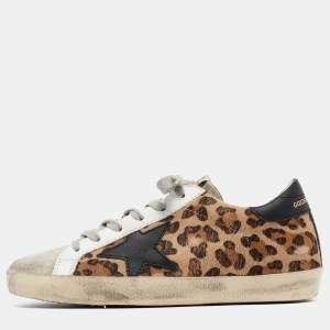 Pre Owned Golden Goose Multicolor Leopard Print Calf Hair Superstar Sneakers Size 36