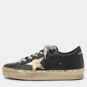 Golden Goose Black Leather Hi Star Low Top Sneakers Size 39