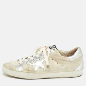 Golden Goose Grey/Silver Suede and Leather Super Star Sneakers Size 39