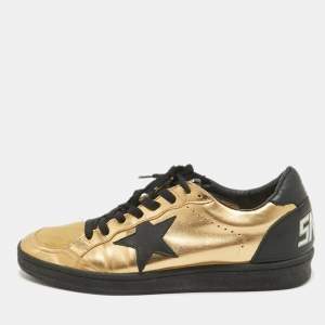 Golden Goose Gold/Black Leather and Mesh Records Sneakers Size 41