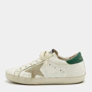 Golden Goose White/Green Leather Super Star Lace Up Sneakers Size 38