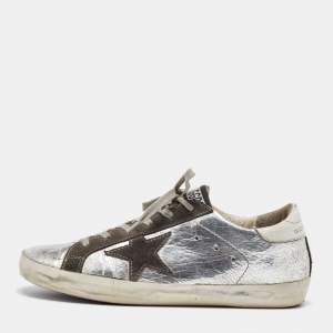 Golden Goose Silver/Grey Leather and Suede Superstar Sneakers Size 39