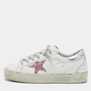 Golden Goose White/Silver Leather Hi Star Sneakers Size 39