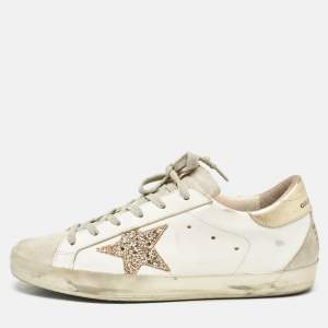 Golden Goose White/Grey Leather and Suede Hi Star Low Top Sneakers Size 39