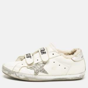 Golden Goose White/Silver Leather and Glitter Old School Sneakers Size 39