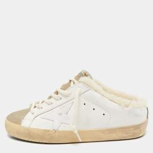 Golden Goose White Leather and Suede Superstar Sneaker Mules Size 37