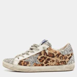 Pre Owned Golden Goose Multicolor Calf Hair and Leather Super Star Low Top Sneakers Size 39
